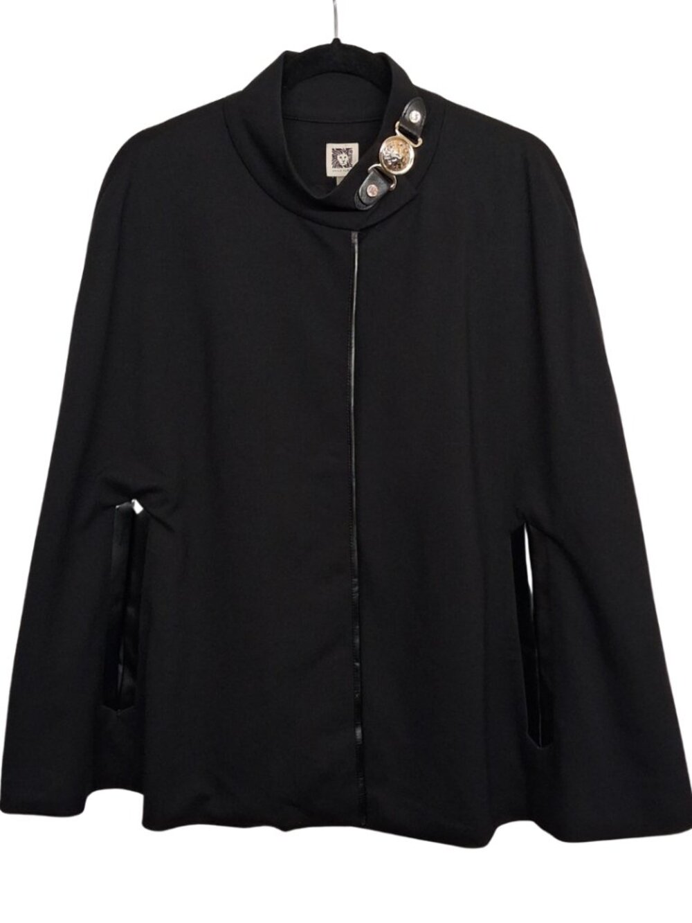 ANN KLEIN Cape Jacket Black Poncho with Decorative Collar Medium